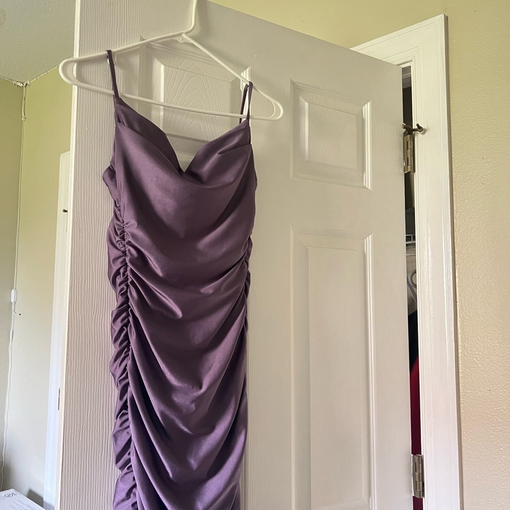 Windsor Purple Ruched Slip Dress for Wedding Guest